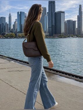 Cole Haan Village F03 Chocolate Brown Pebbled Leather Shoulder Bag Y2K